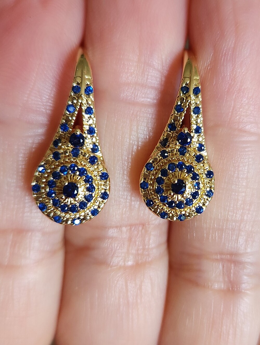 New 18K Gold Plated Blue Sapphire Hoop Earrings for Women